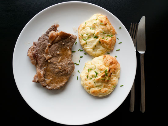 Fried Steak with Baked Mashed Potatoes